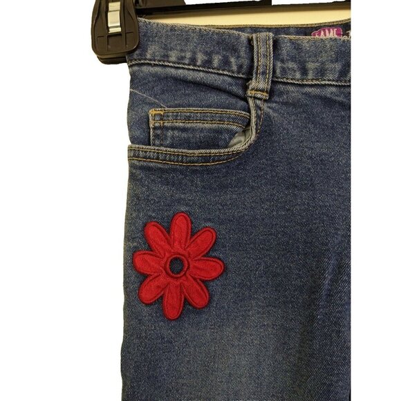 Girls Jeans Size 8 Retro Flare Patches Butterfly Flower Lace Up Cotton Stretch - Picture 5 of 8